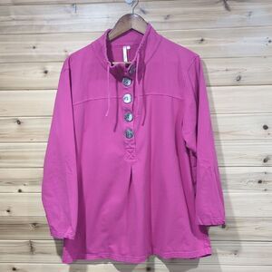 Lulu-B Top Womens Large Pink Button‎ Detail Long Sleeve Art Colorful